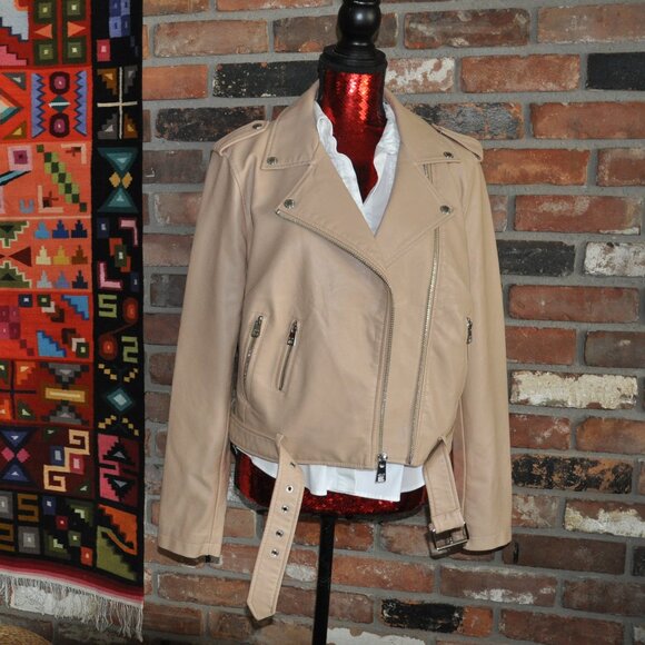 Levi's Red Tab Faux Leather Belted Motorcycle Moto Jacket Biscotti L - Picture 1 of 13